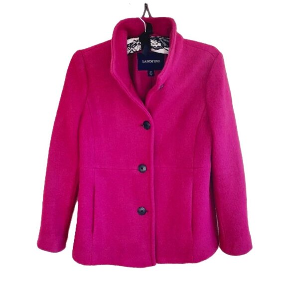 Lands End Boiled Wool Pea Coat Fuchsia Magenta 4P - Picture 4 of 11